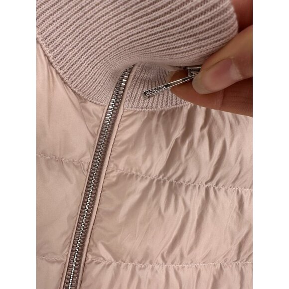 MONCLER Pink Tricot Wool Down Quilted Panel Cardigan Jacket Women’s M Read - Picture 6 of 16